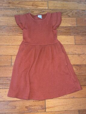 wonder nation Rust Ribbed Flutter Sleeve Dress